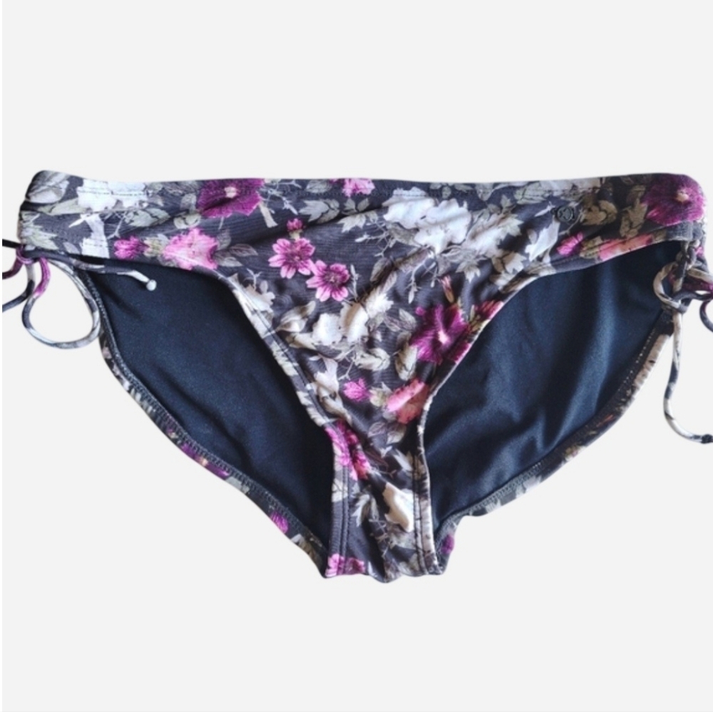 Converse Swim Floral Bikini Bottom Black Pink Small Beach Side Ties Dark
